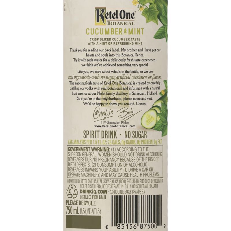 slide 8 of 10, Ketel One Botanical Cucumber Mint Vodka - 750ml Bottle, 750 ml