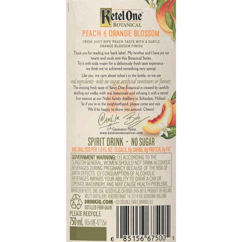 slide 4 of 6, Ketel One Botanicals Peach Orange Blossom Vodka - 750ml Bottle, 750 ml