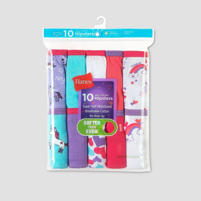 slide 3 of 3, Hanes Girls' Bonus Pack 10 Cotton Hipster - Colors May Vary 14, 10 ct