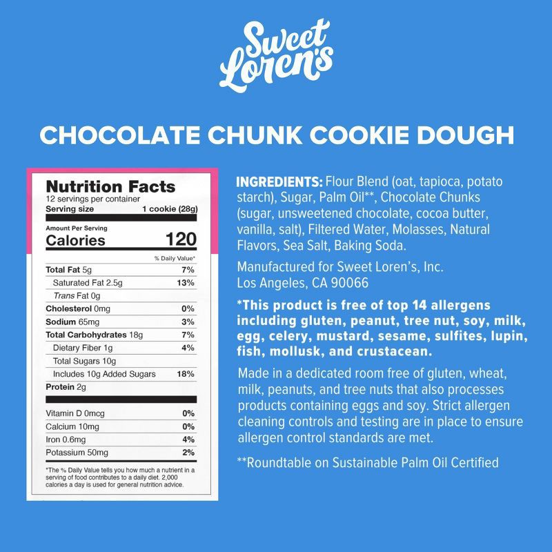 slide 9 of 9, Sweet Loren's Gluten Free Vegan Chocolate Chunk Cookie Dough - 12oz, 12 oz