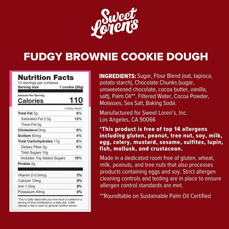 slide 9 of 9, Sweet Loren's Gluten Free Vegan Fudgy Brownie Cookie Dough - 12oz, 12 oz