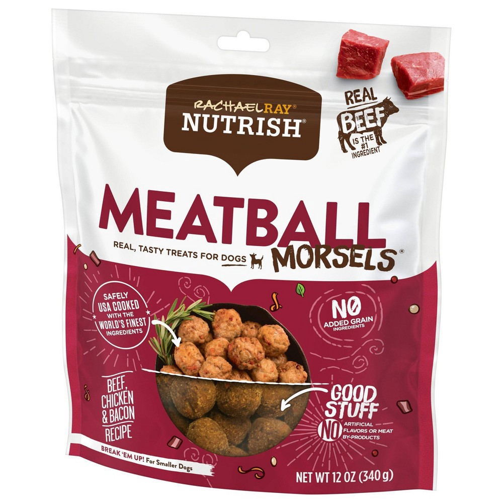 slide 3 of 5, Rachael Ray Nutrish Meatball Morsels Grain Free Chewy Dog Treats Beef Chicken & Bacon Recipe 12oz, 12 oz