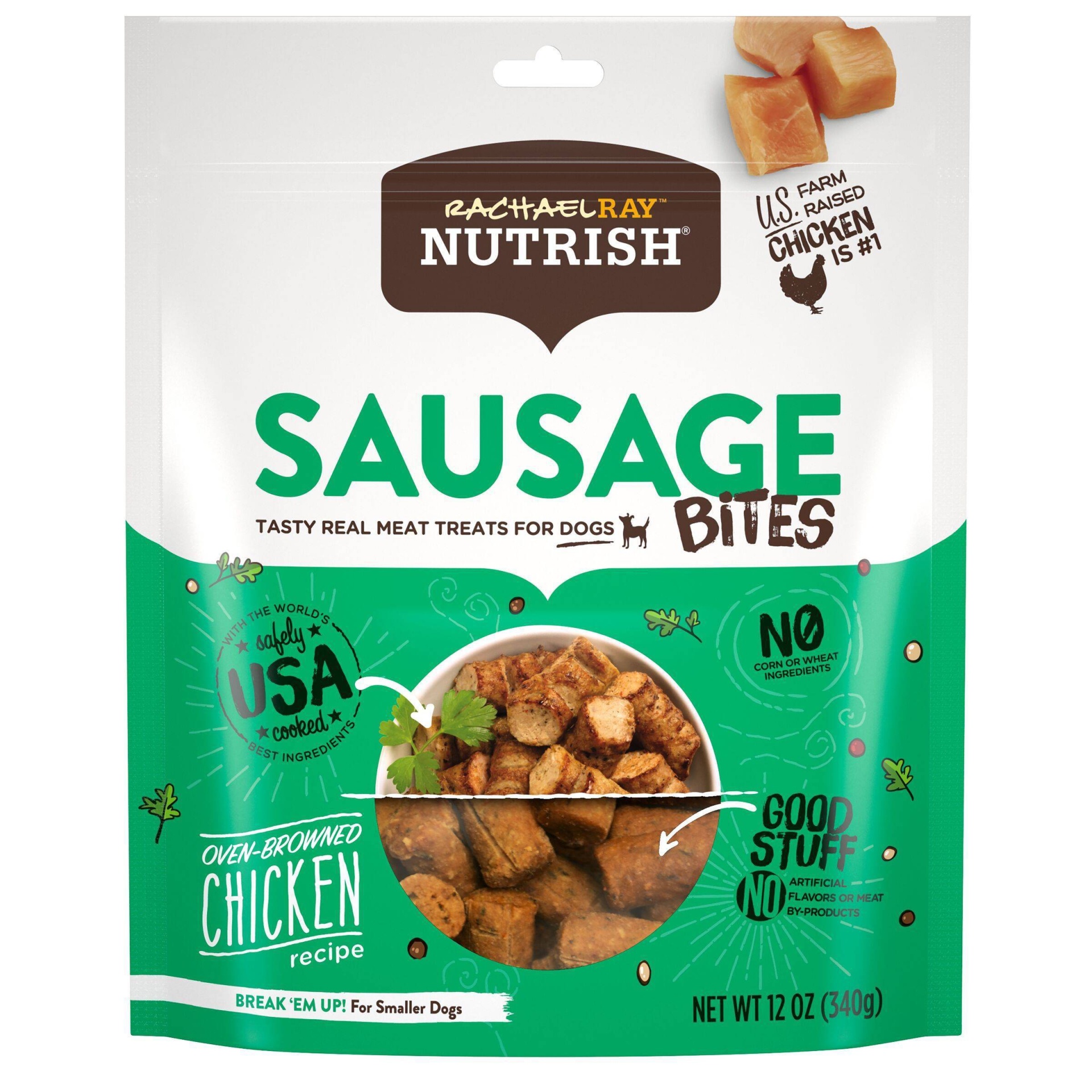 slide 1 of 5, Rachael Ray Nutrish Sausage Bites Jerky Dog Treats Oven- Browned Chicken Recipe 12oz, 12 oz
