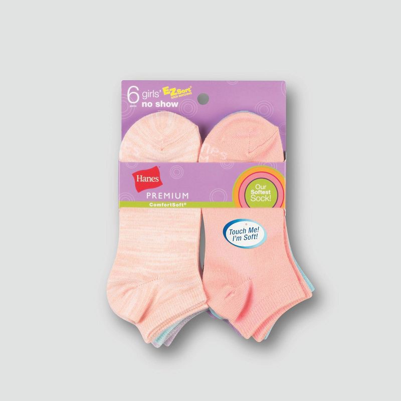 Hanes Premium Girls' 6pk Super Soft No Show Athletic Socks - Colors May  Vary S