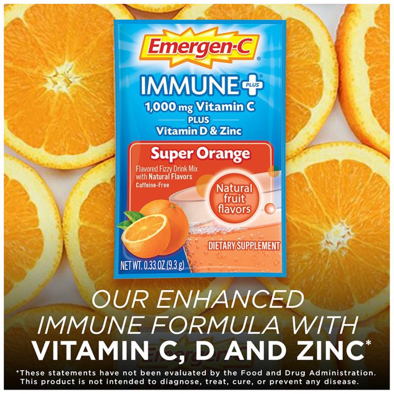 slide 4 of 8, Emergen-C Immune+ Powder Drink Mix with Vitamin C - Super Orange - 50ct, 50 ct