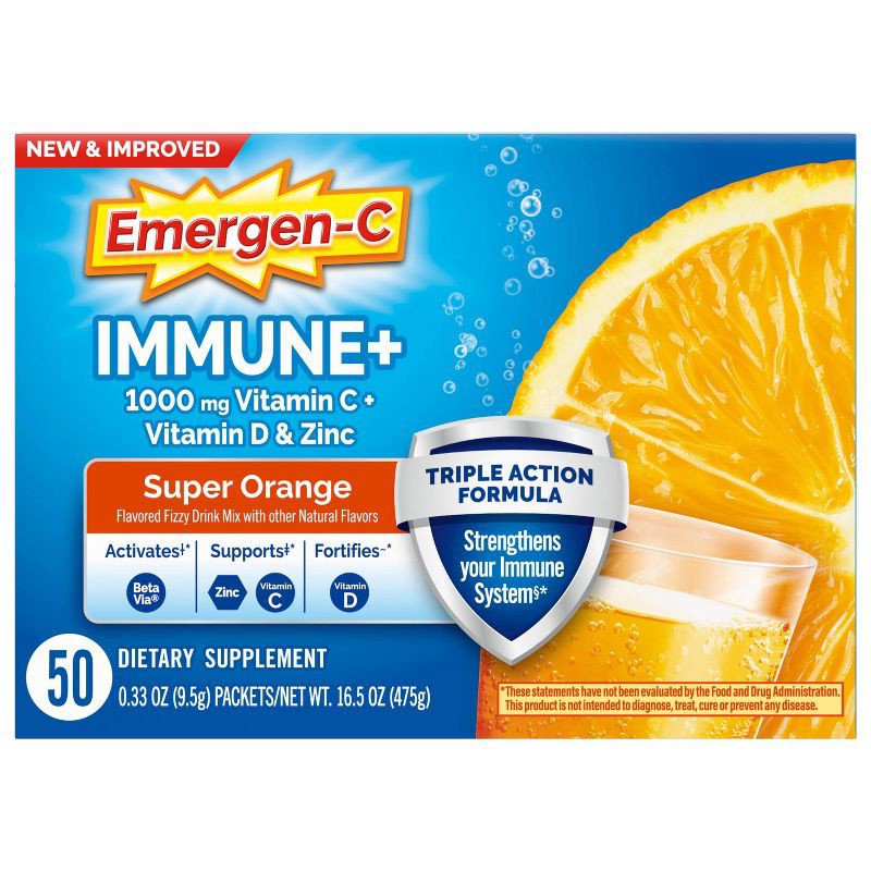 slide 1 of 8, Emergen-C Immune+ Powder Drink Mix with Vitamin C - Super Orange - 50ct, 50 ct