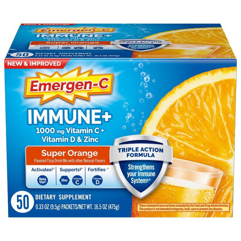 slide 1 of 8, Emergen-C Immune+ Powder Drink Mix with Vitamin C - Super Orange - 50ct, 50 ct