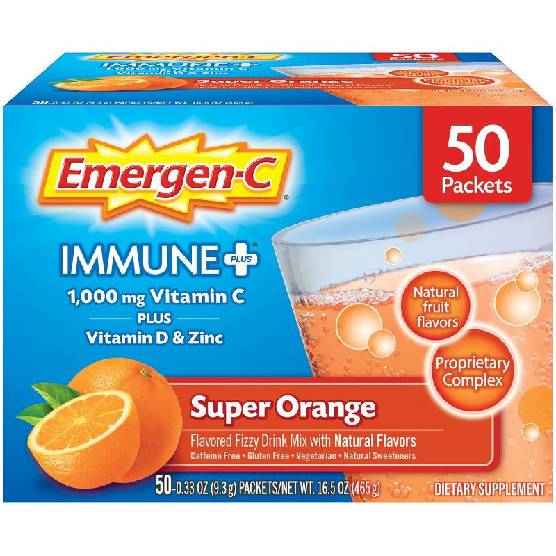 slide 1 of 8, Emergen-C Immune+ Powder Drink Mix with Vitamin C - Super Orange - 50ct, 50 ct