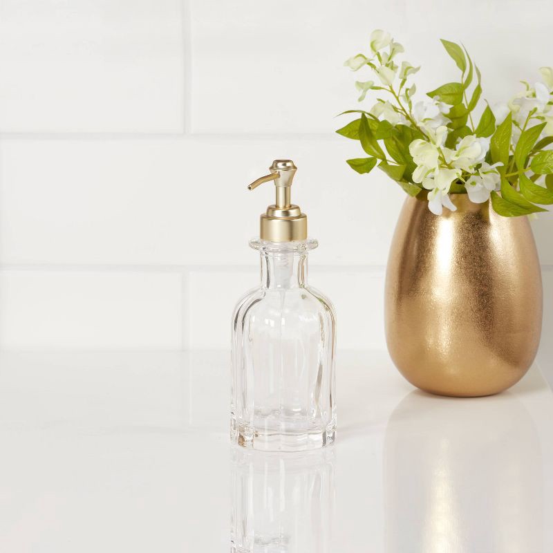 slide 4 of 4, Fluted Glass Solid Soap Pump Clear - Threshold™, 1 ct