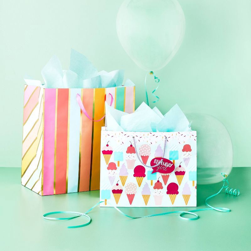 slide 2 of 3, Large Ice Cream Birthday Gift Bag with Tag Colorful - Spritz™, 1 ct