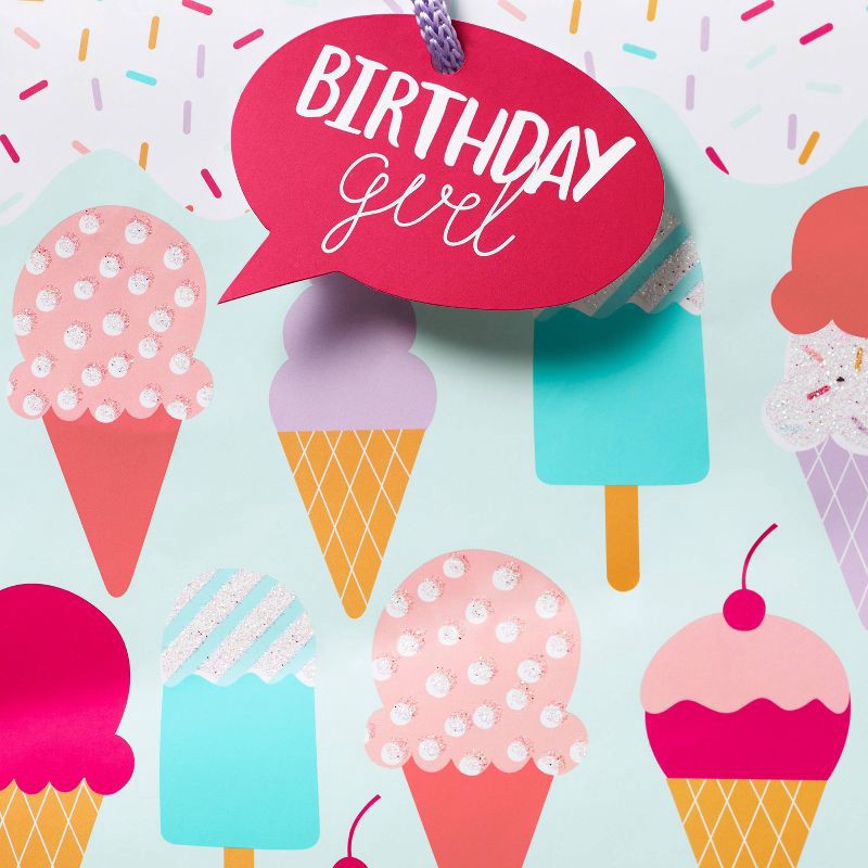 slide 3 of 3, Large Ice Cream Birthday Gift Bag with Tag Colorful - Spritz™, 1 ct