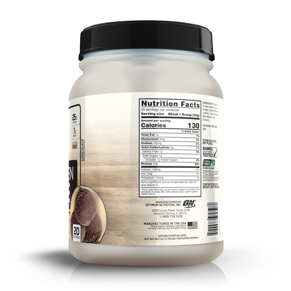 slide 2 of 3, Optimum Nutrition Whey Isolate Protein Powder - Chocolate, 24 oz