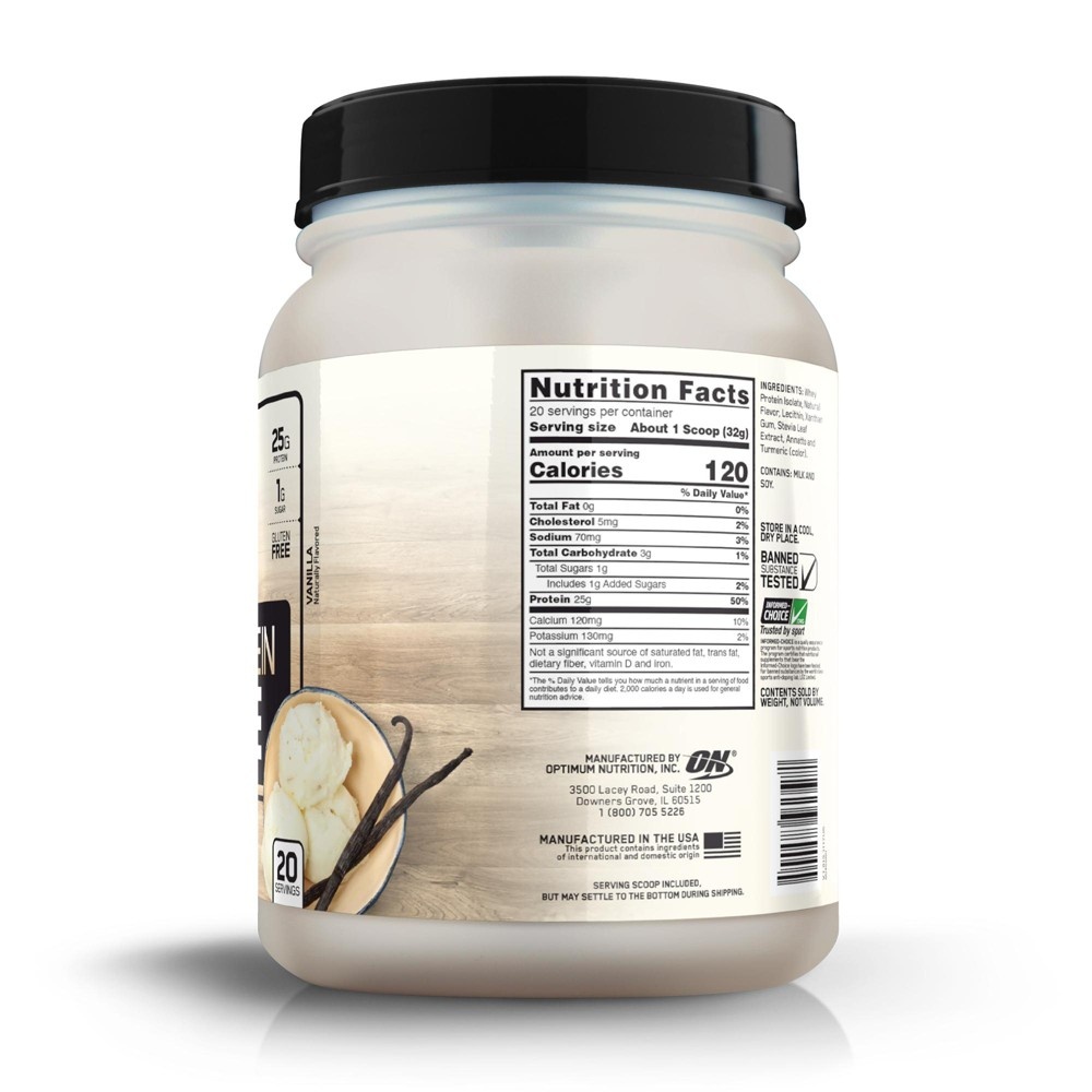 slide 2 of 3, Optimum Nutrition Whey Isolate Protein Powder - Vanilla, 22.6 oz