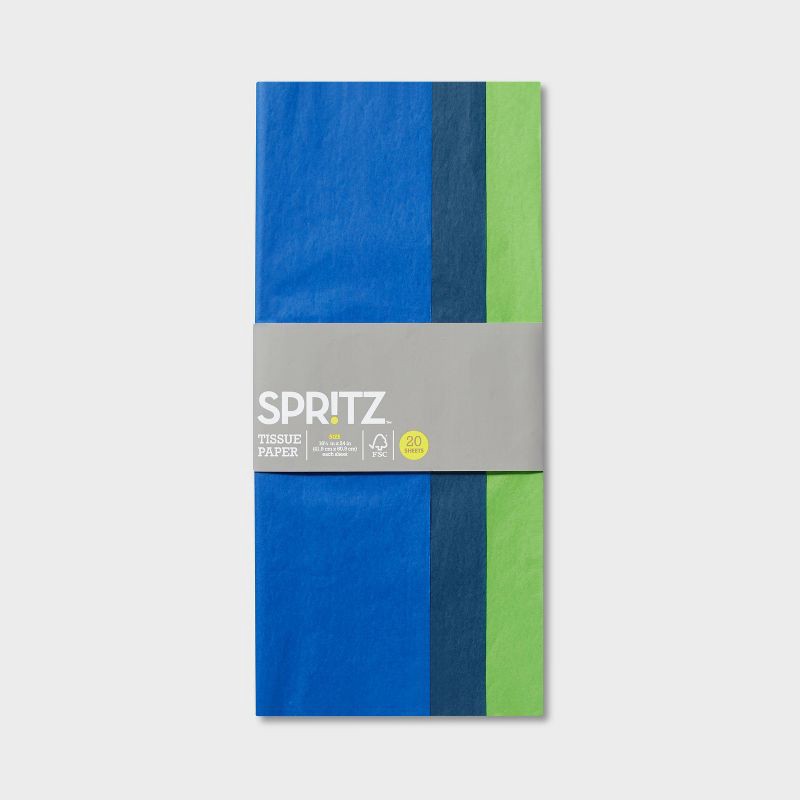 slide 2 of 2, 3 Step Striped Tissue Paper Blue/Green - Spritz™, 1 ct