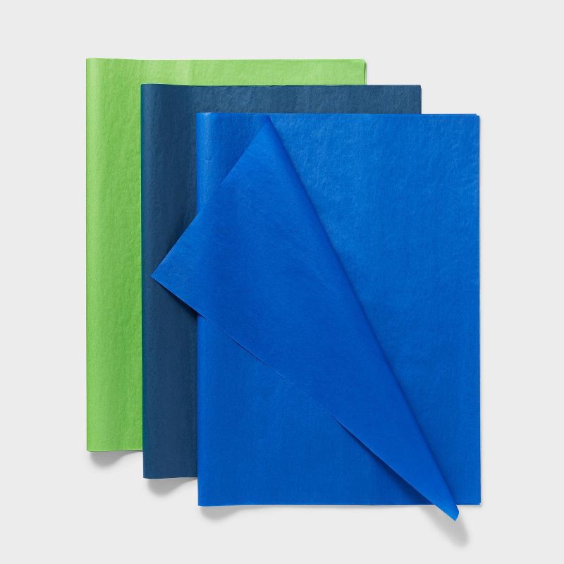 slide 1 of 2, 3 Step Striped Tissue Paper Blue/Green - Spritz™, 1 ct