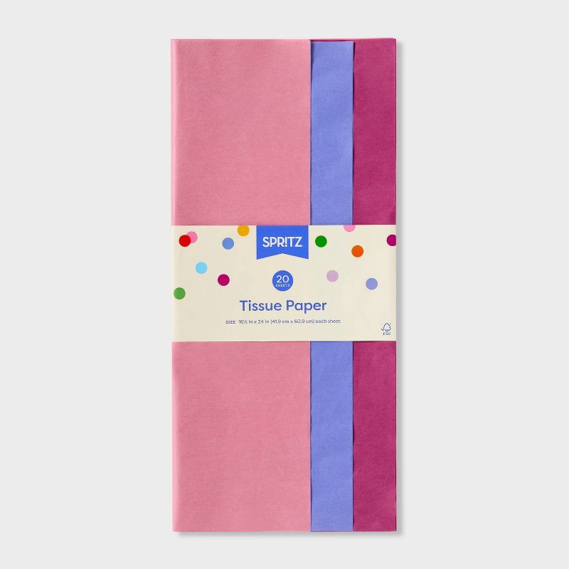 slide 3 of 3, 20ct Tissue Paper Purple/Pink - Spritz™: Gift Bag Accessories, Solid Pattern, All Occasions, 16.5"x24", 20 ct