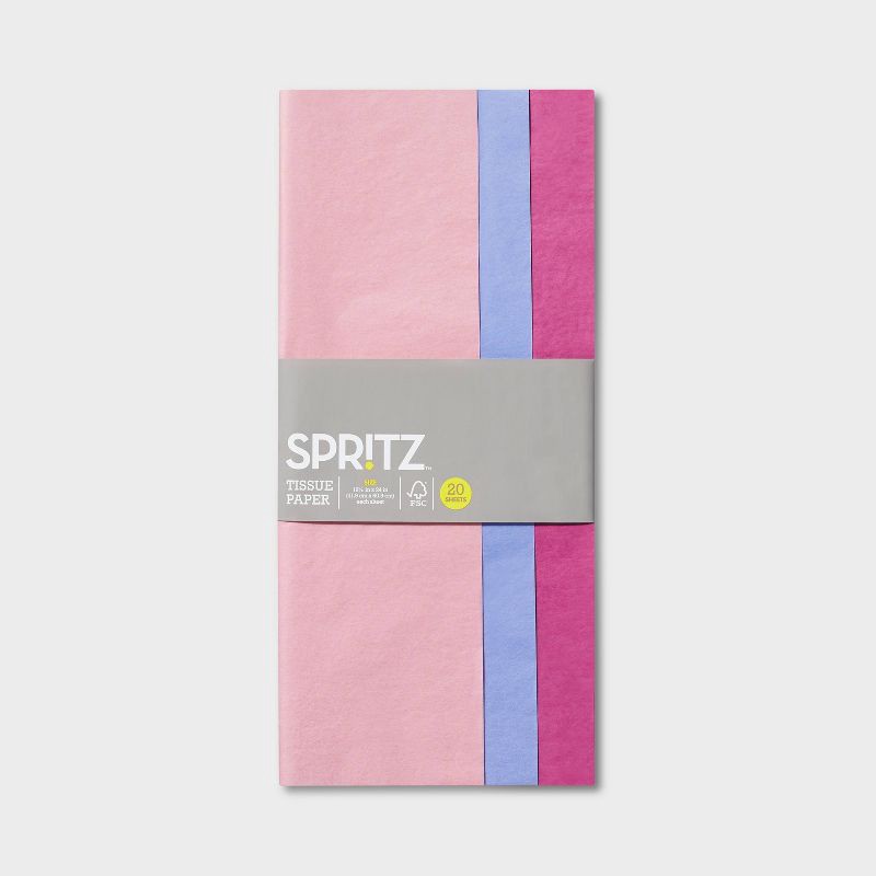 slide 3 of 3, 20ct Striped Tissue Paper Pink/Blush/Blue - Spritz™: Gift Bag Accessories, Solid Pattern, All Occasions, 16.5"x24", 20 ct