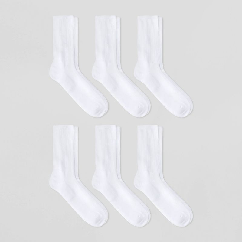 slide 1 of 3, Men's Odor Resistant Crew Socks 6pk - Goodfellow & Co™ White 6-12: Arch Support, Reinforced Heel & Toe, 6 ct