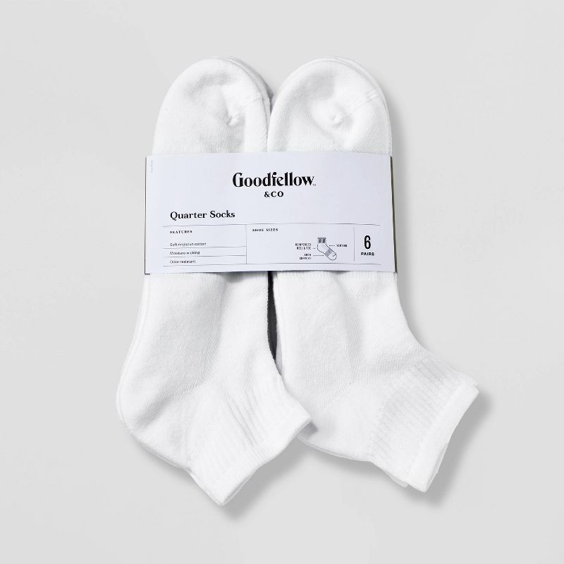 slide 2 of 3, Men's Odor Resistant Quarter Socks 6pk - Goodfellow & Co™ White 6-12: Arch Support, Reinforced Heel & Toe, 6 ct