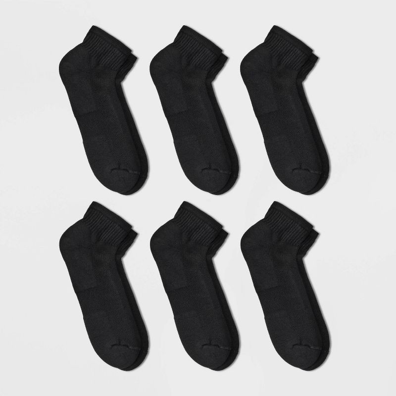 slide 1 of 3, Men's Odor Resistant Quarter Socks 6pk - Goodfellow & Co™ Black 6-12: Arch Support, Reinforced Heel, 6 ct