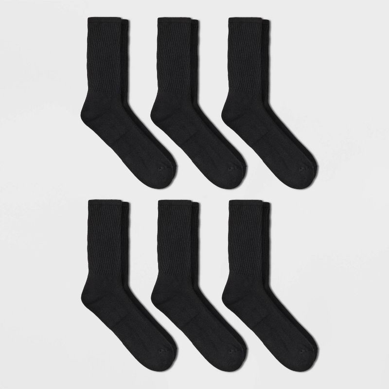 slide 1 of 3, Men's Odor Resistant Crew Socks 6pk - Goodfellow & Co™ Black 6-12: Arch Support, Reinforced Heel & Toe, 6 ct