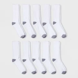 Men's Odor Resistant Crew Socks 10pk - Goodfellow & Co™ White 6-12: Cotton Blend, Reinforced Heel & Toe, Machine Washable