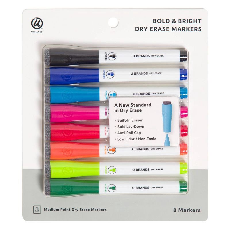 slide 1 of 4, U Brands 8ct Medium Point Dry Erase Markers, 8 ct