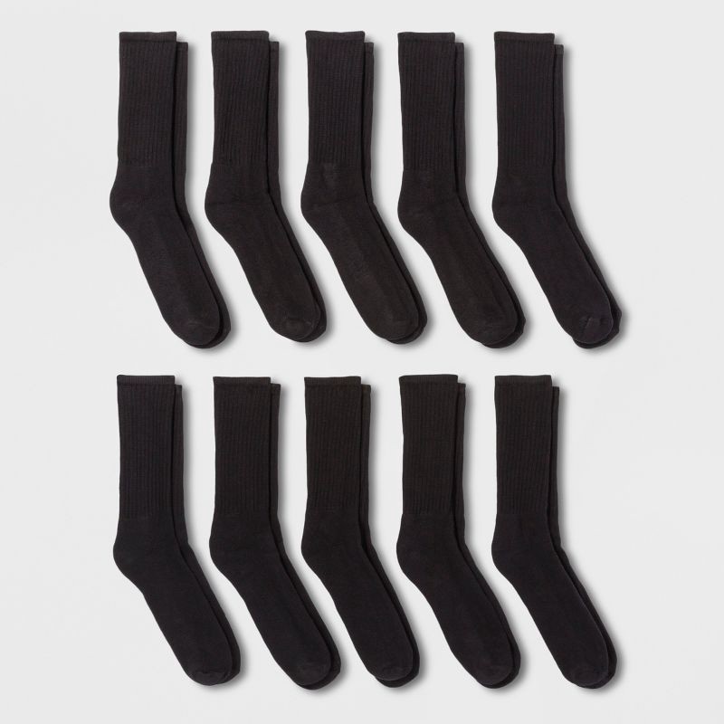 slide 1 of 1, Men's Odor Resistant Crew Socks 10pk - Goodfellow & Co™ Black 6-12: Reinforced Heel & Toe, 10 ct