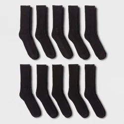 Men's Odor Resistant Crew Socks 10pk - Goodfellow & Co™ Black 6-12: Reinforced Heel & Toe