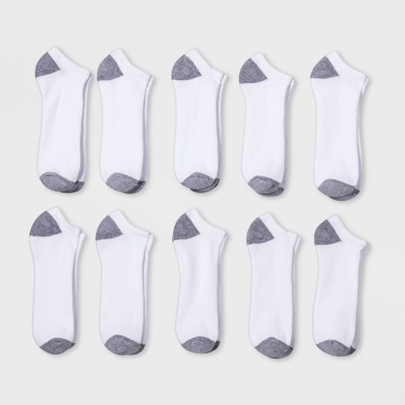 slide 1 of 1, Men's No Show Socks 10pk - Goodfellow & Co™ White 6-12: Reinforced Heel & Toe, 10 ct
