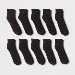 Men's Quarter Socks 10pk - Goodfellow & Co™ Black 6-12: Lightweight Knit, Reinforced Heel & Toe, Machine Washable