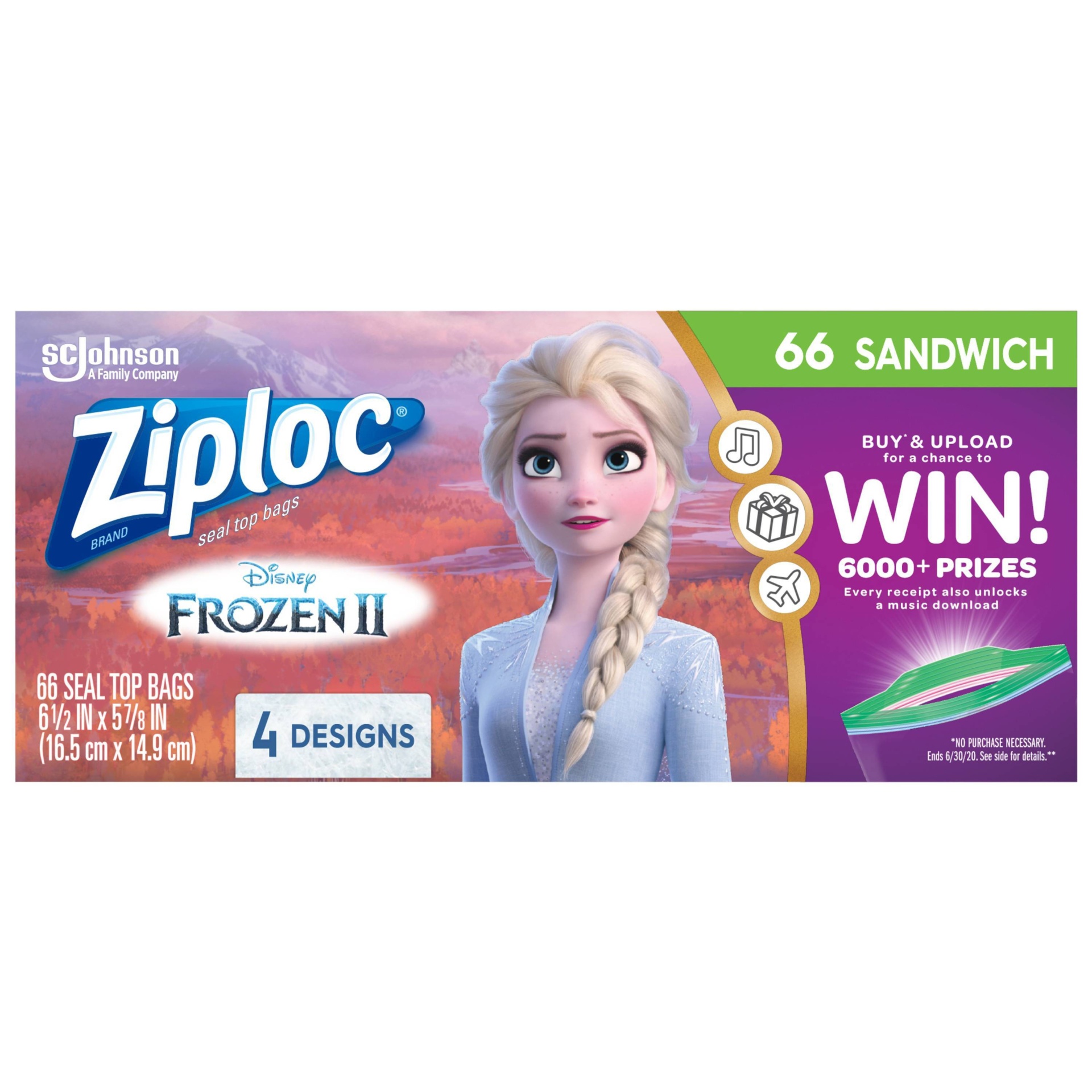 slide 1 of 9, Ziploc Brand Sandwich Bags - Disney's Frozen 2 - 66ct, 2 x 66 ct