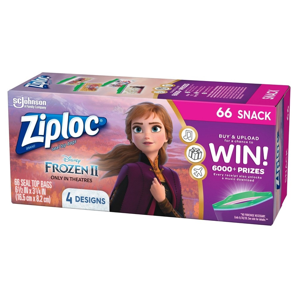 slide 4 of 10, Ziploc Brand Snack Bags - Disney's Frozen, 2 x 66 ct