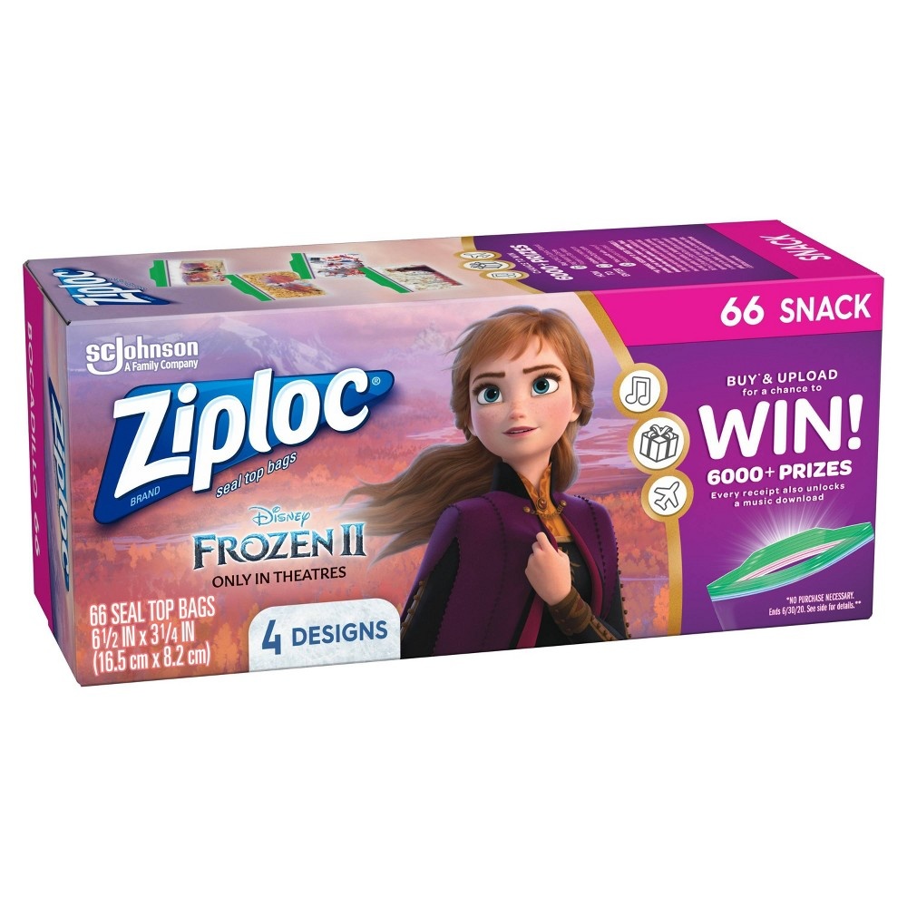 slide 5 of 10, Ziploc Brand Snack Bags - Disney's Frozen, 2 x 66 ct