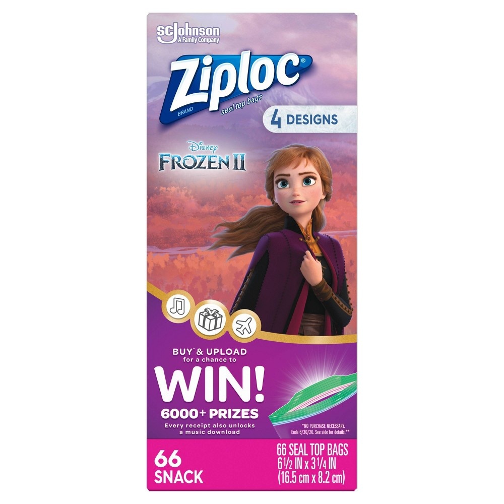 slide 8 of 10, Ziploc Brand Snack Bags - Disney's Frozen, 2 x 66 ct