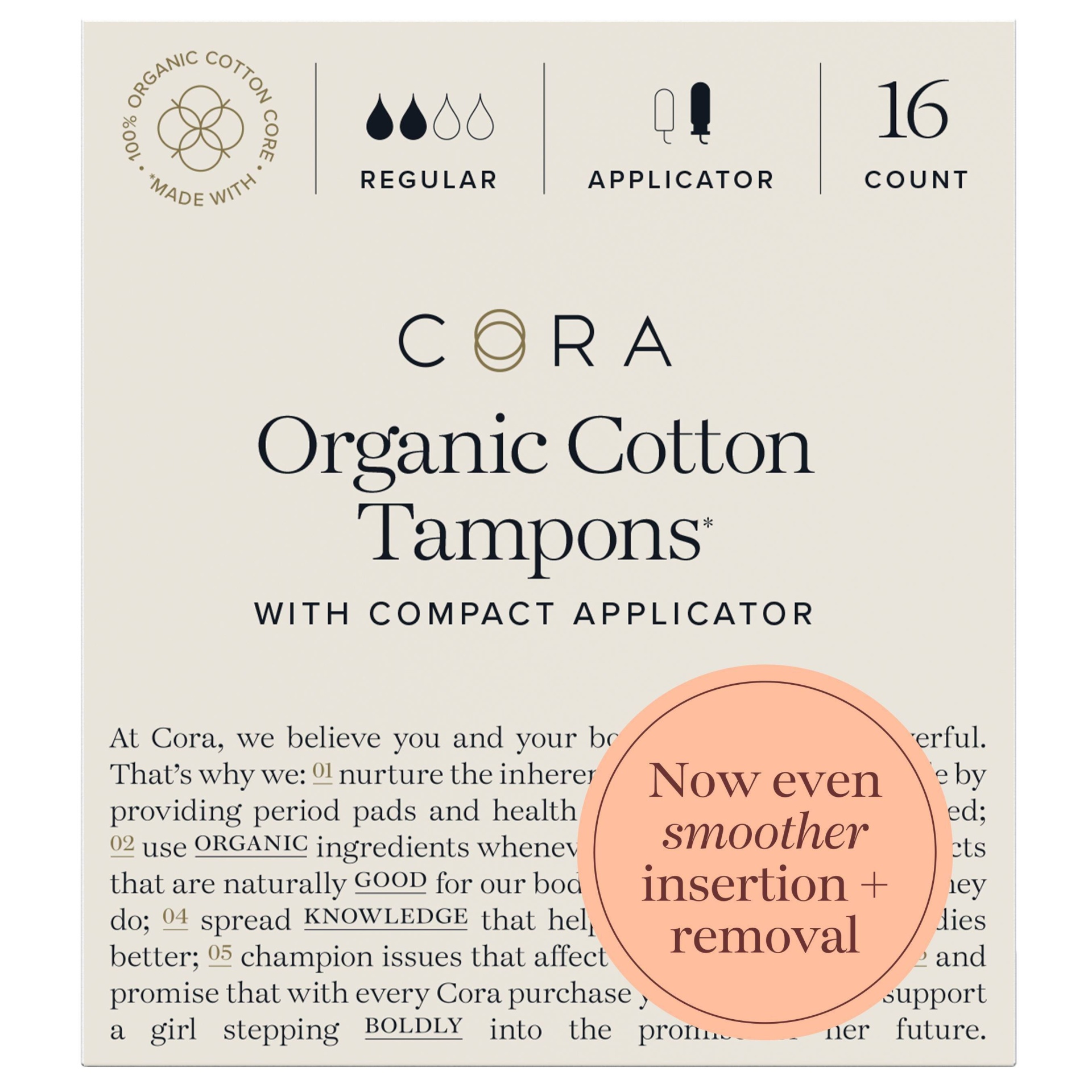 slide 1 of 10, Cora Organic Cotton Tampons - Regular Absorbency, 16 ct