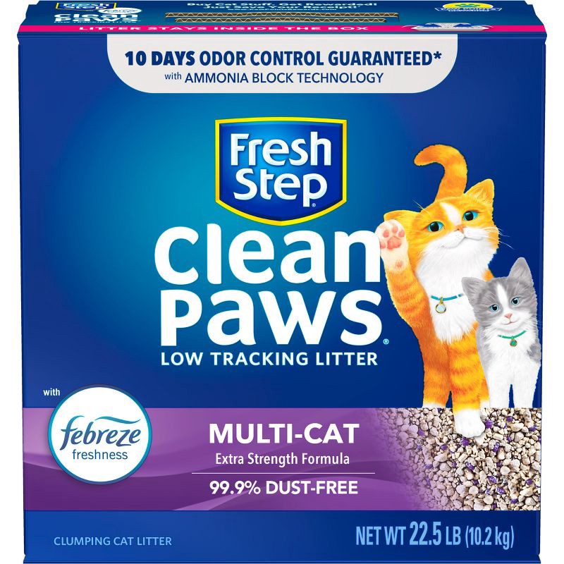 slide 2 of 14, Fresh Step Clean Paws Multi-Cat with the Power of Febreze Scented Clumping Cat Litter - 22.5lbs, 22.5 lb