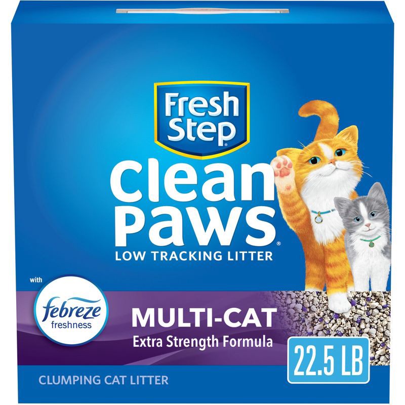 slide 1 of 14, Fresh Step Clean Paws Multi-Cat with the Power of Febreze Scented Clumping Cat Litter - 22.5lbs, 22.5 lb