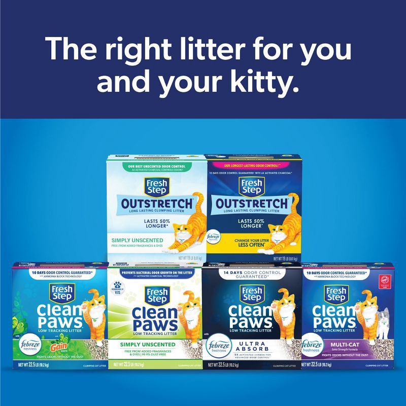 slide 11 of 14, Fresh Step Clean Paws Multi-Cat with the Power of Febreze Scented Clumping Cat Litter - 22.5lbs, 22.5 lb