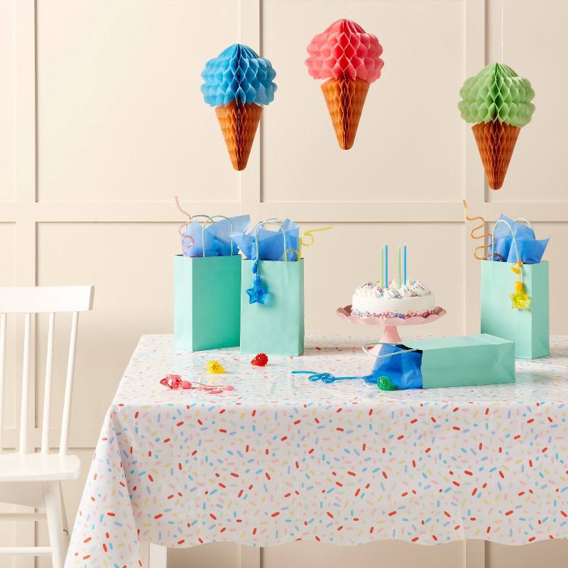 slide 2 of 3, 12ct Favor Tote Bag Aqua - Spritz™: Small Party Gift Bags, Solid Paper, Birthday Favor Bags, 8.25" x 5.25" x 3.25", 12 ct