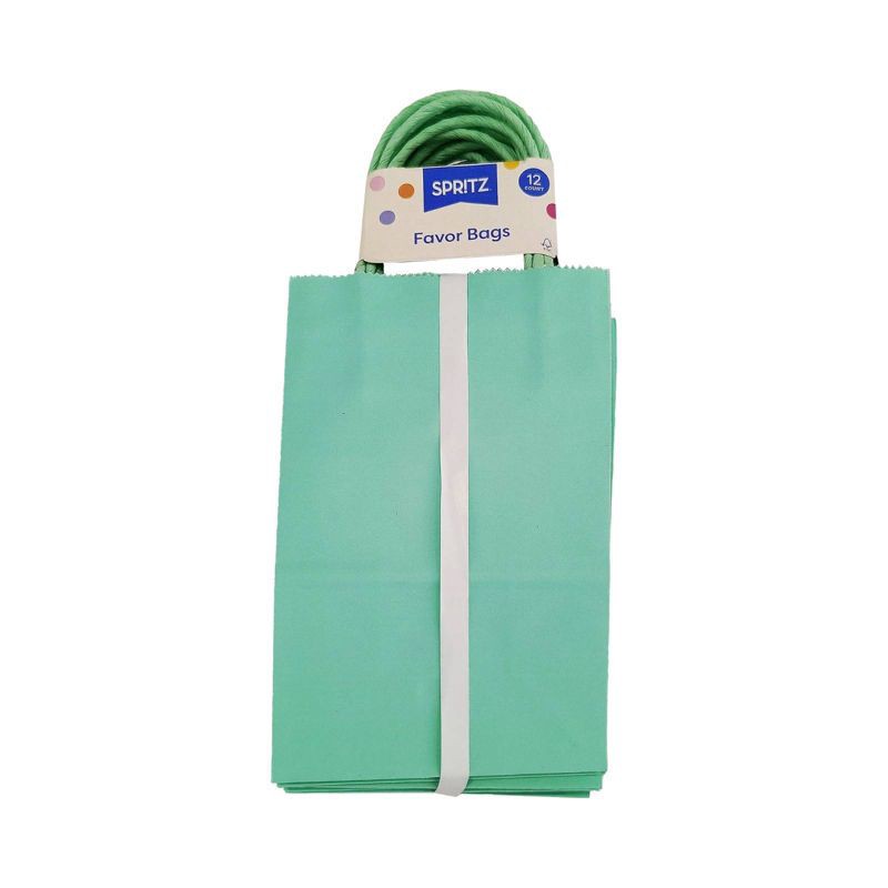 slide 1 of 3, 12ct Favor Tote Bag Aqua - Spritz™: Small Party Gift Bags, Solid Paper, Birthday Favor Bags, 8.25" x 5.25" x 3.25", 12 ct