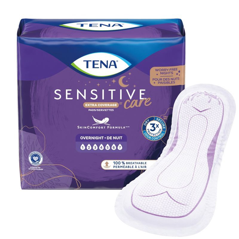 slide 2 of 6, TENA Intimates Bladder Control & Postpartum for Women Incontinence Pads - Overnight Absorbency - Extra Coverage - 45ct, 45 ct