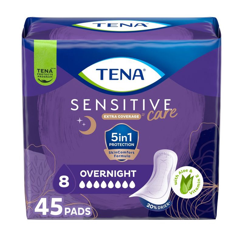 slide 1 of 11, TENA Sensitive Care Incontinence Pads for Women - Ultimate Absorbency - Extra Coverage - 45ct, 45 ct