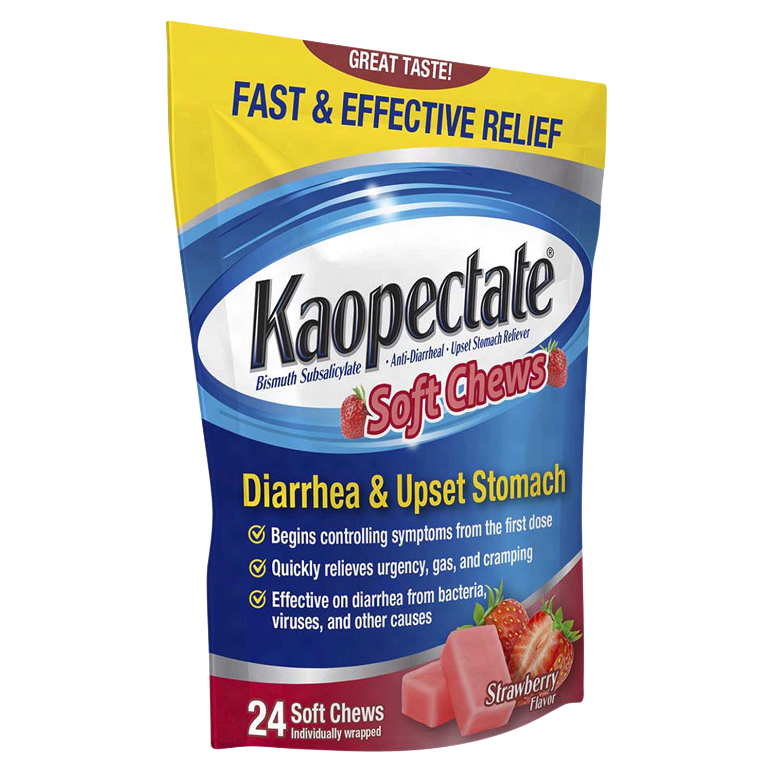 slide 3 of 3, Kaopectate Strawberry Flavor Diarrhea & Upset Stomach 24 Soft Chews, 24 ct
