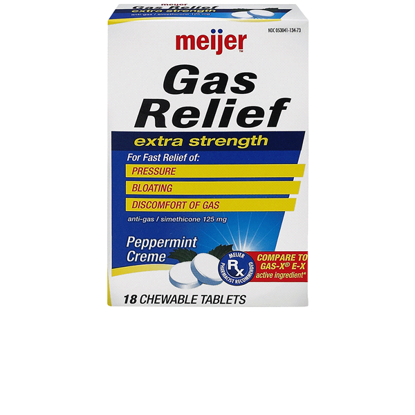 slide 1 of 1, Meijer Extra Strength Gas Relief Peppermint Crème, 18 ct