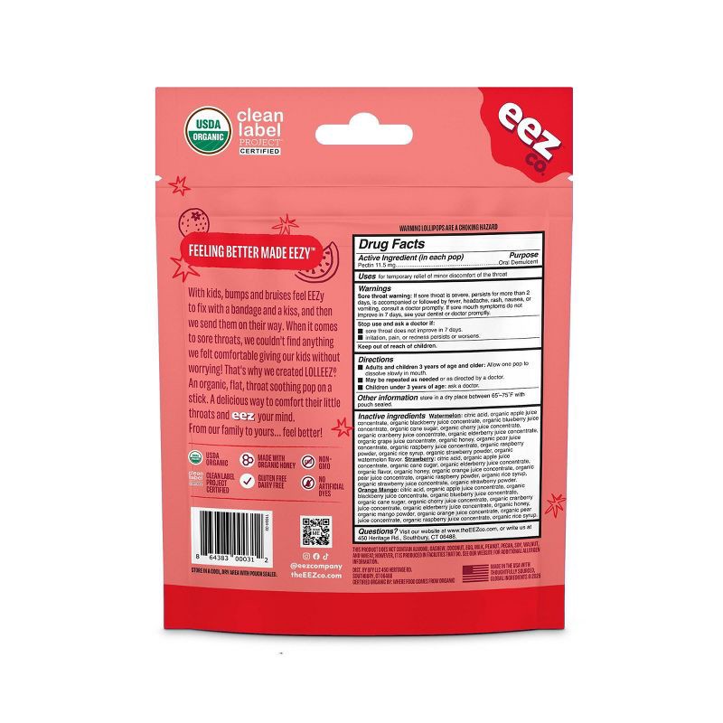 slide 2 of 14, The Eez Co. Lolleez Organic Throat Soothing Pops - Watermelon, Strawberry & Orange Mango - 15ct, 15 ct