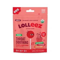 Lolleez by EEZ Co. Organic Throat Soothing Pops - Watermelon, Strawberry & Orange Mango - 15ct: Gluten-Free, Pectin
