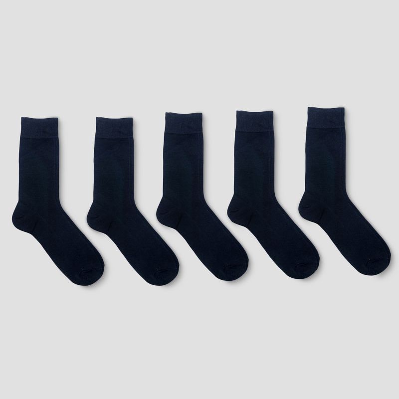 slide 1 of 2, Men's Flat Knit Dress Socks 5pk - Goodfellow & Co™ Black 10-13, 5 ct