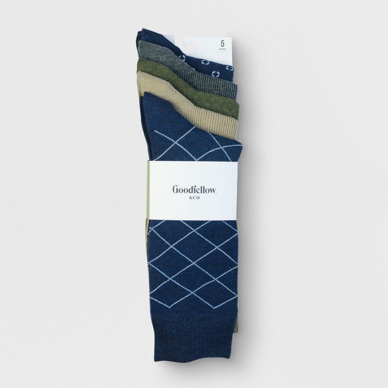slide 2 of 2, Men's Textured Dress Socks 5pk - Goodfellow & Co™ Assorted Colors 7-12, 5 ct