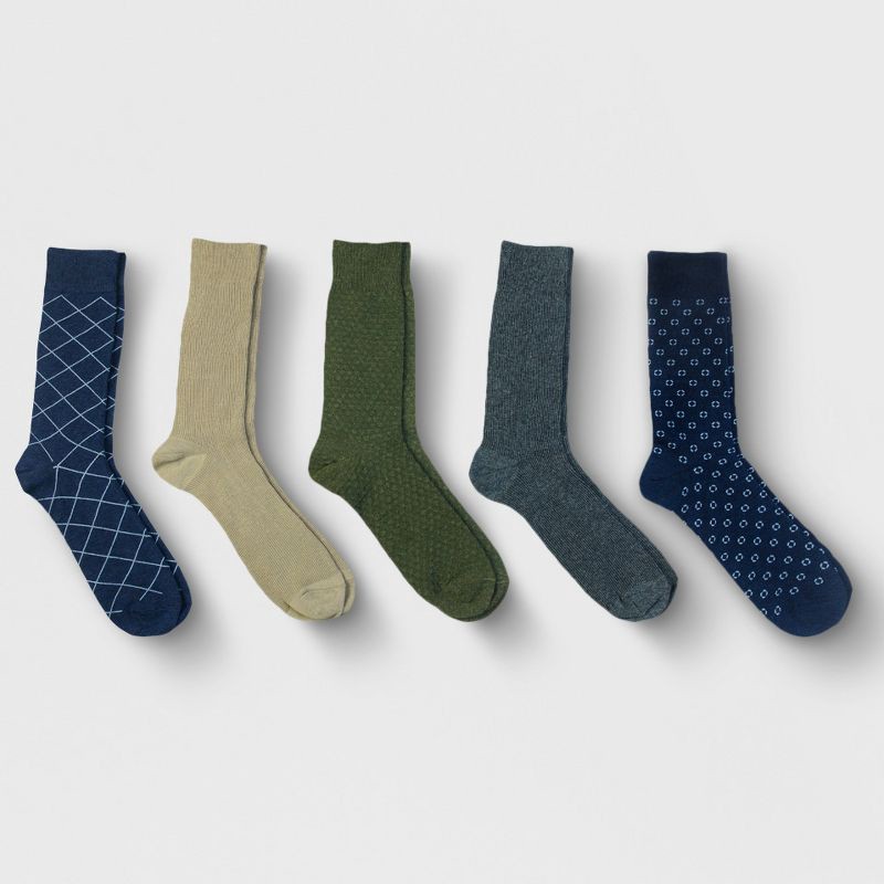 slide 1 of 2, Men's Textured Dress Socks 5pk - Goodfellow & Co™ Assorted Colors 7-12, 5 ct